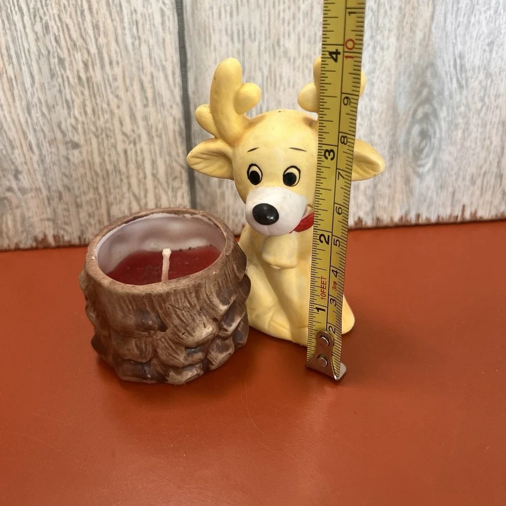 Reindeer Ceramic Candle Holder‎ With Red Accent Christmas Holiday Decor Vintage